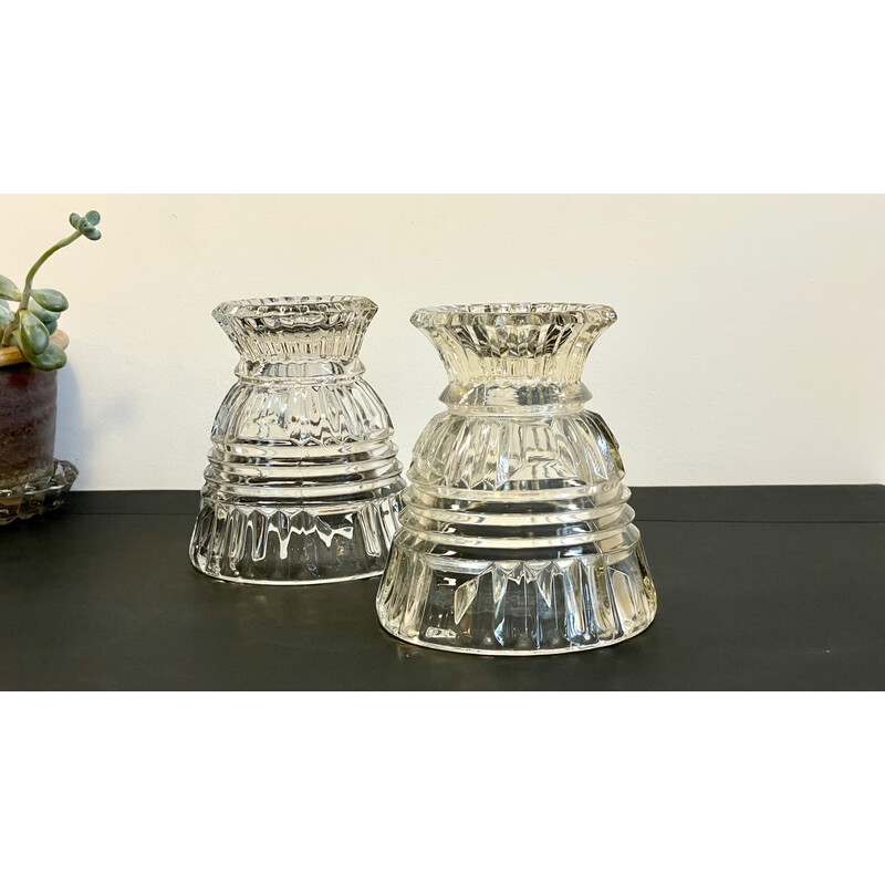 Pair of vintage geometric semi-crystal vases, 1960