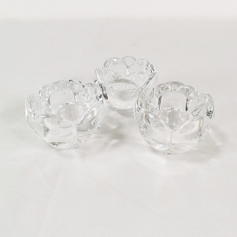 Set of 3 vintage crystal candle holders for Royal Copenhagen, Denmark 1980