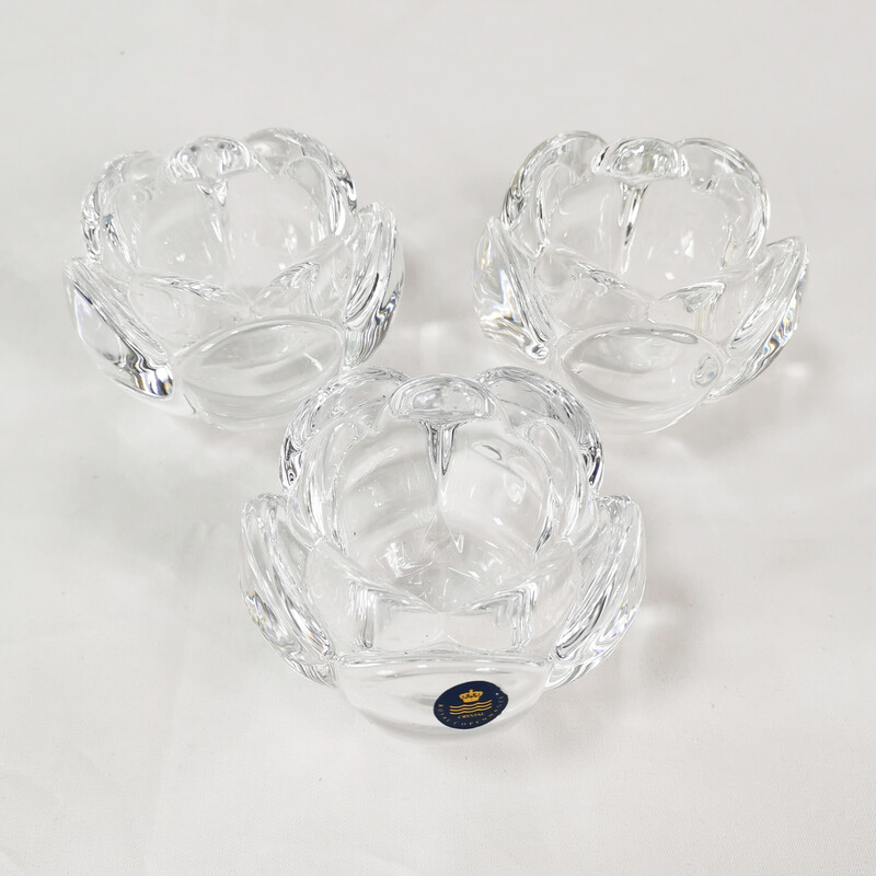 Set of 3 vintage crystal candle holders for Royal Copenhagen, Denmark 1980