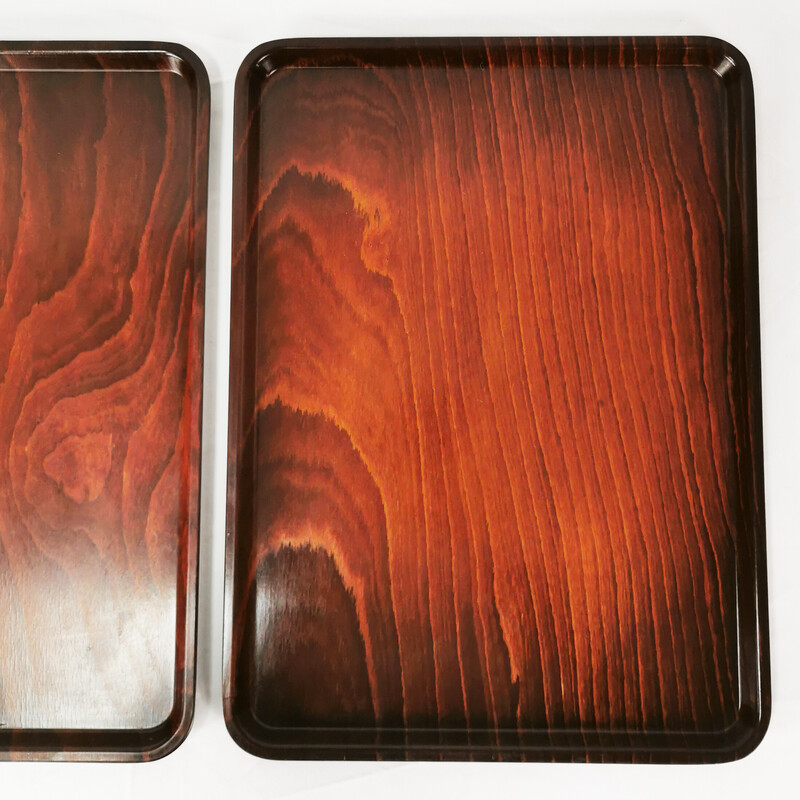 Pair of vintage oak wood and plastic trays for Gerling, Germany 1960