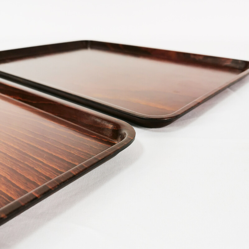 Pair of vintage oak wood and plastic trays for Gerling, Germany 1960