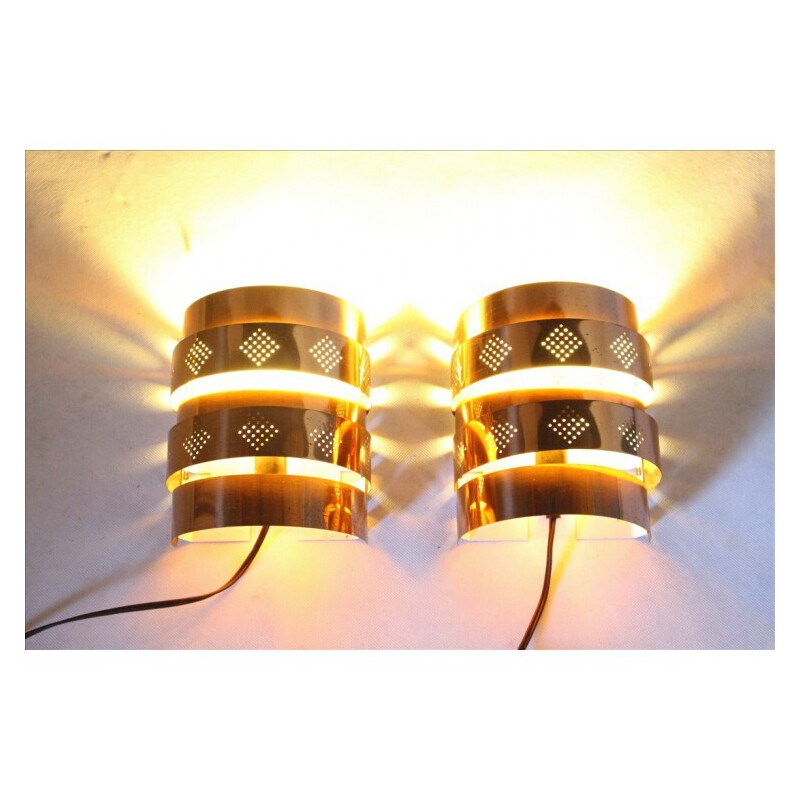 Pair of vintage brass wall lamp by Werner Schou for Coronell Elektro, Denmark, 1970