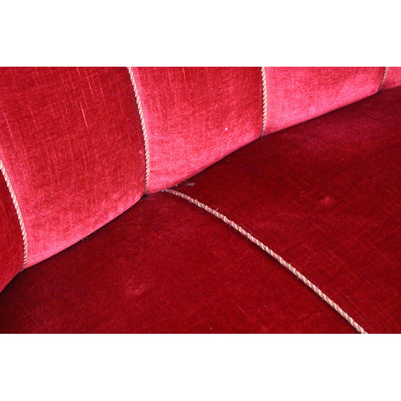 Vintage 3-seater "Banana" sofa in burgundy velvet, Denmark 1940