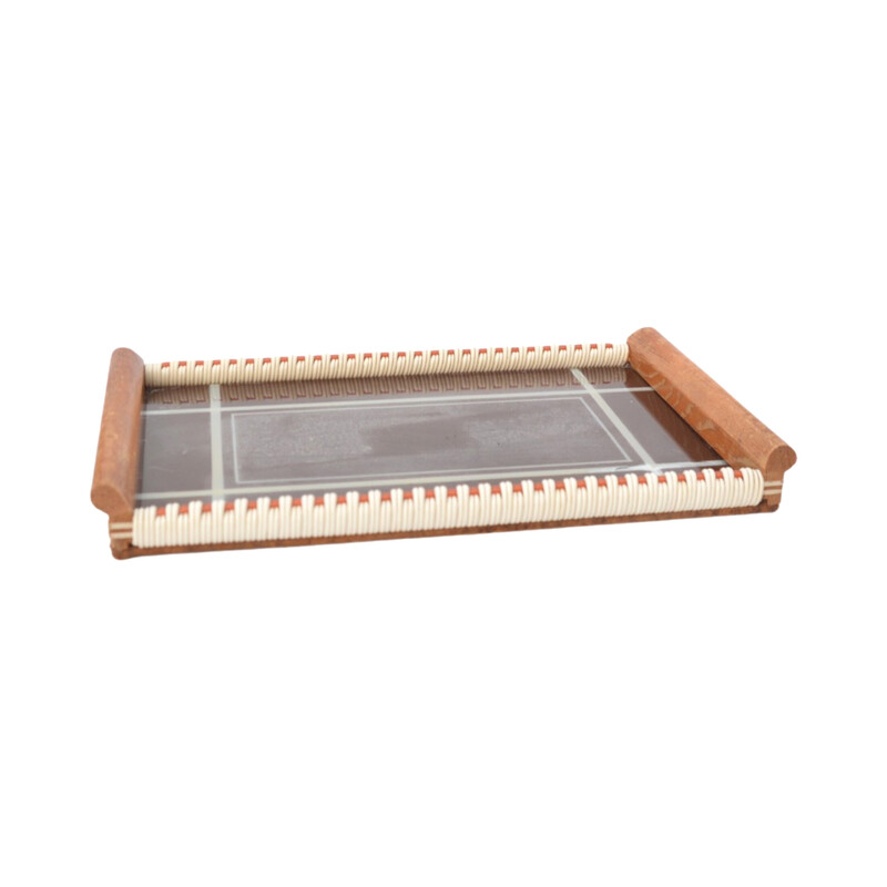 Vintage wood and glass breakfast tray for Holzsieb Bt Wasungen, Germany 1960