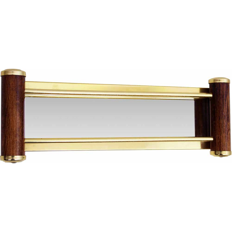 Vintage Art Deco mirror tray in wood and brass, 1930