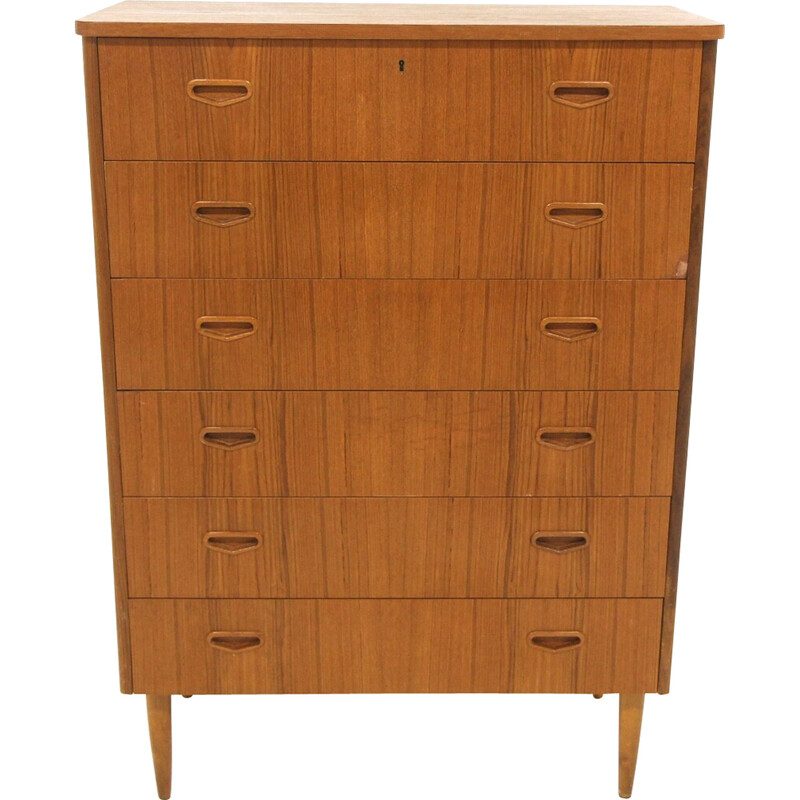 Vintage "tallboy" chest of drawers in teak and beech, Sweden 1950