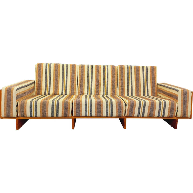 Vintage 4-seater sofa in pine and fabric, 1970