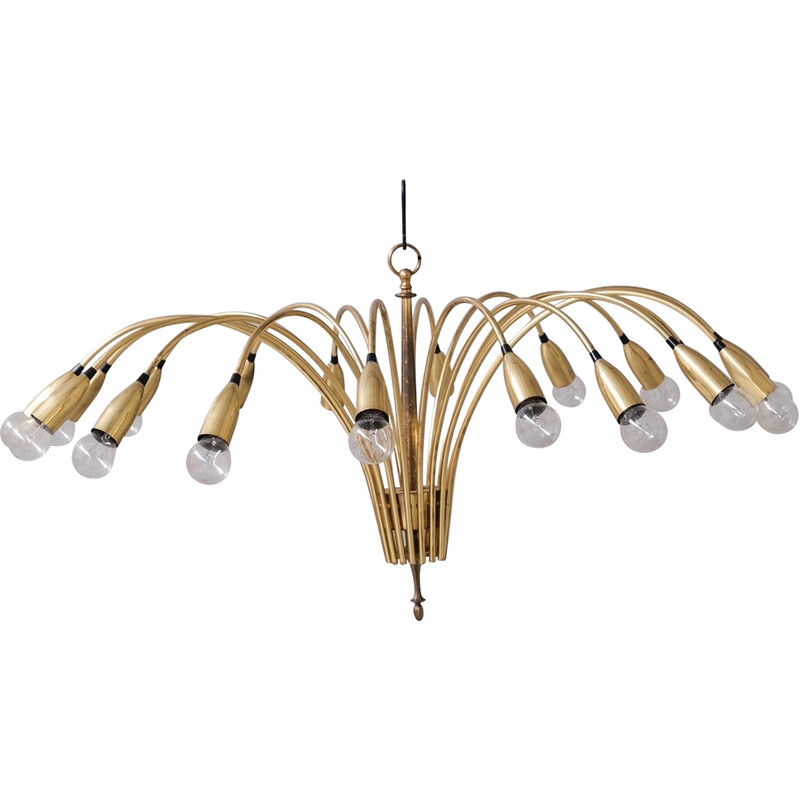 Vintage brass chandelier with 18 arms, Italy 1970
