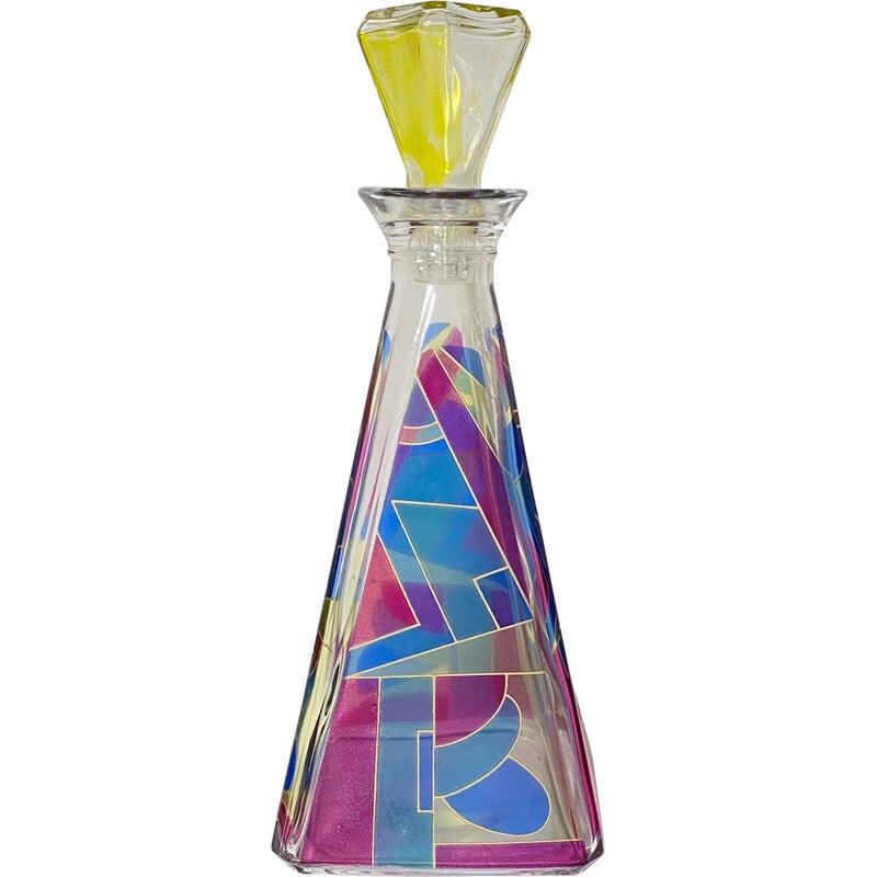 Carafe multicolore vintage en forme de pyramide en  verre de Murano, Italie 1980