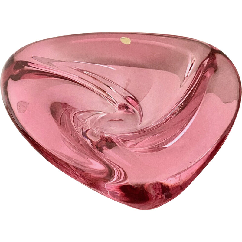 Taça triangular vintage "Patelle" em cristal rosa para Val Saint Lambert, França 1962