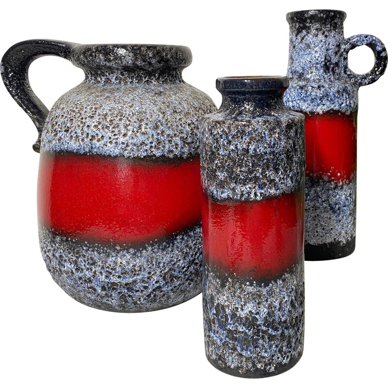 Set of 3 vintage Scheurich ceramic vases, West Germany 1970