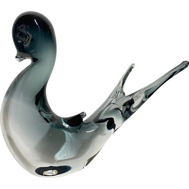 Vintage swallow bird statue in smoked glass by Vincenzo Nason, 1970