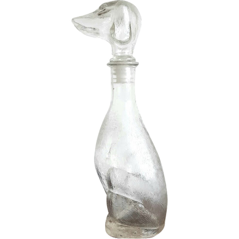 Vintage glass dachshund-shaped carafe for Verrerie d'Empoli, Italy 1960