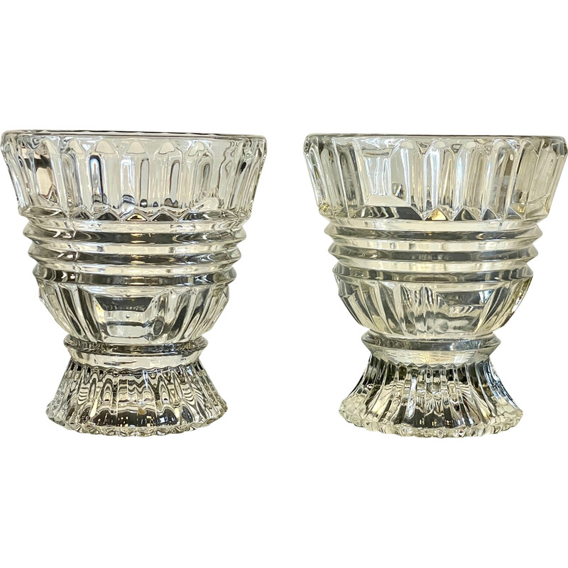 Pair of vintage geometric semi-crystal vases, 1960