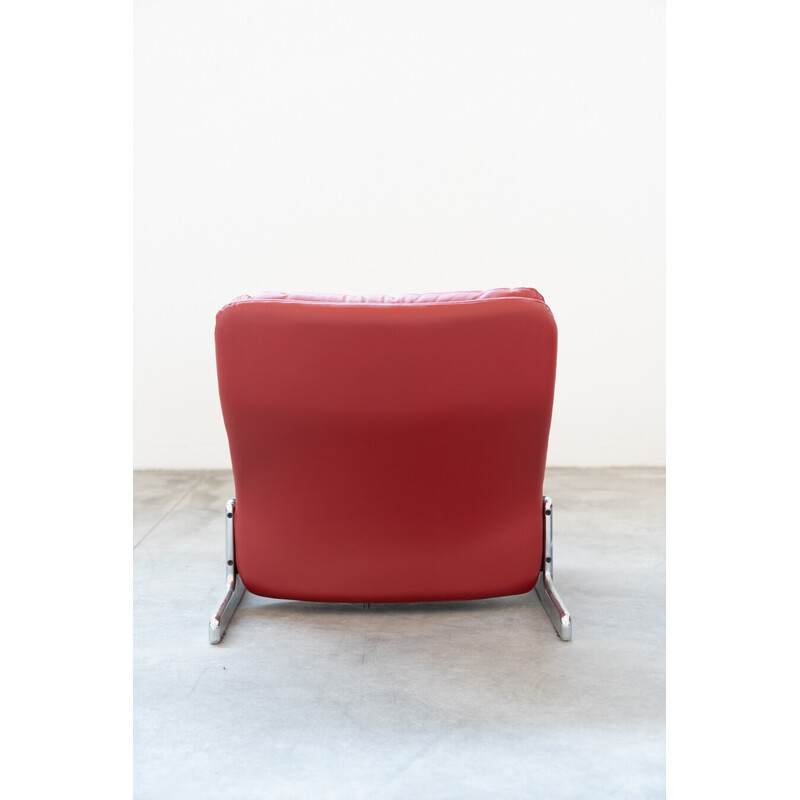 Vintage Sessel und Ottomane aus Metall und rotem Leder von Vitelli und Ammannati für Brunati, Italien 1980