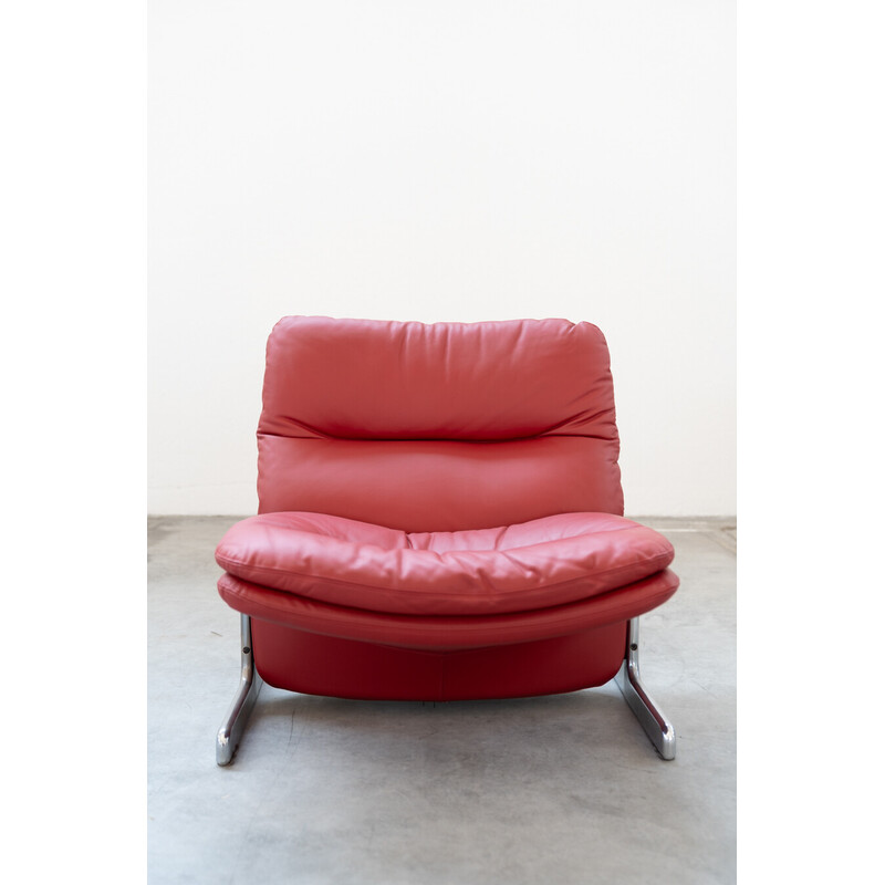 Vintage armchair and ottoman in metal and red leather by Vitelli and Ammannati for Brunati, Italy 1980