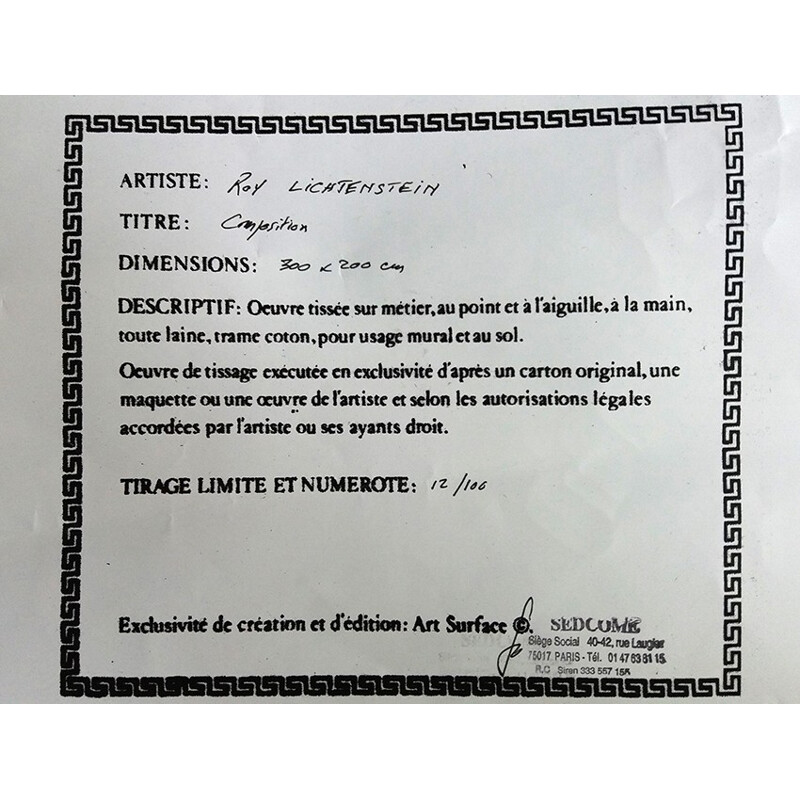 Tapis "Compostion" de Roy Lichtenstein - 1980
