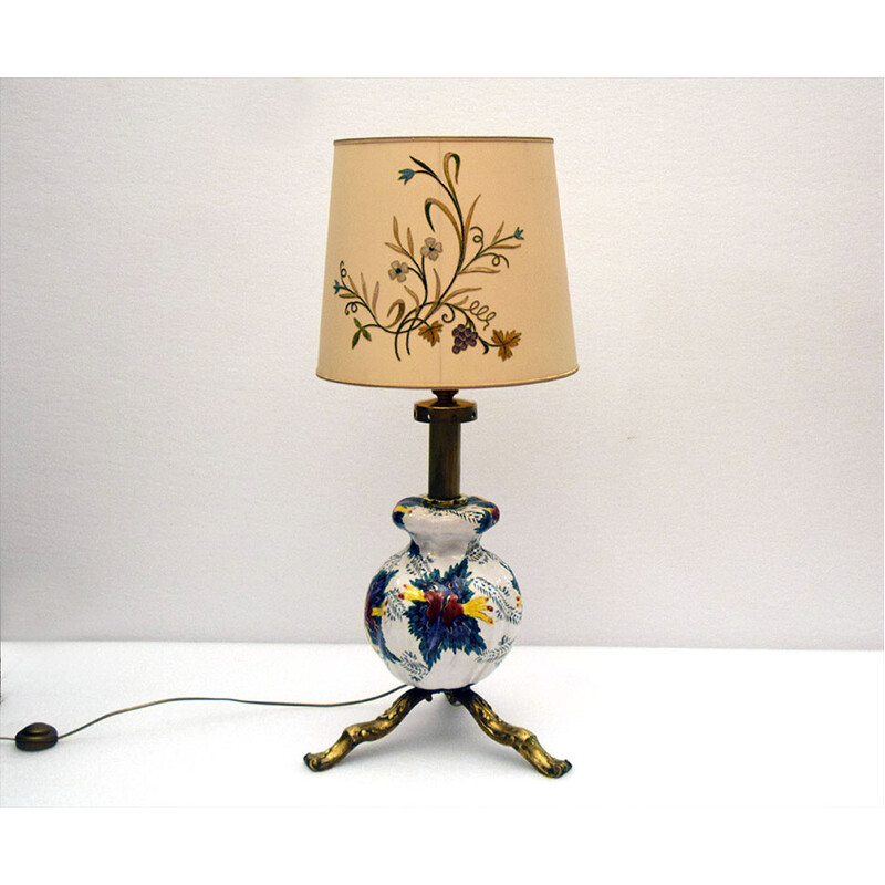 Vintage ceramic and brass lamp, Italy 1950