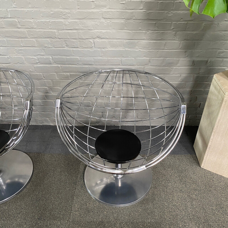 Paire de chaises vintage boules atomiques en aluminium et tissu de Rudi Verelst pour Novalux, Belgique 1974