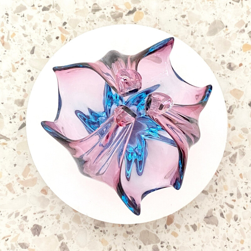 Vintage pink and blue Murano glass pocket tray for Cristallo Venezia Ccc, Italy 1979