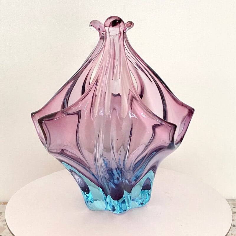 Vintage pink and blue Murano glass pocket tray for Cristallo Venezia Ccc, Italy 1979