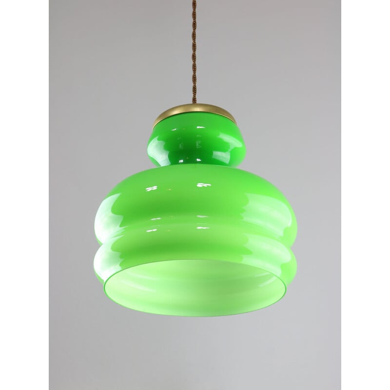 Vintage "Big Green" pendant lamp in brass and glass, Italy