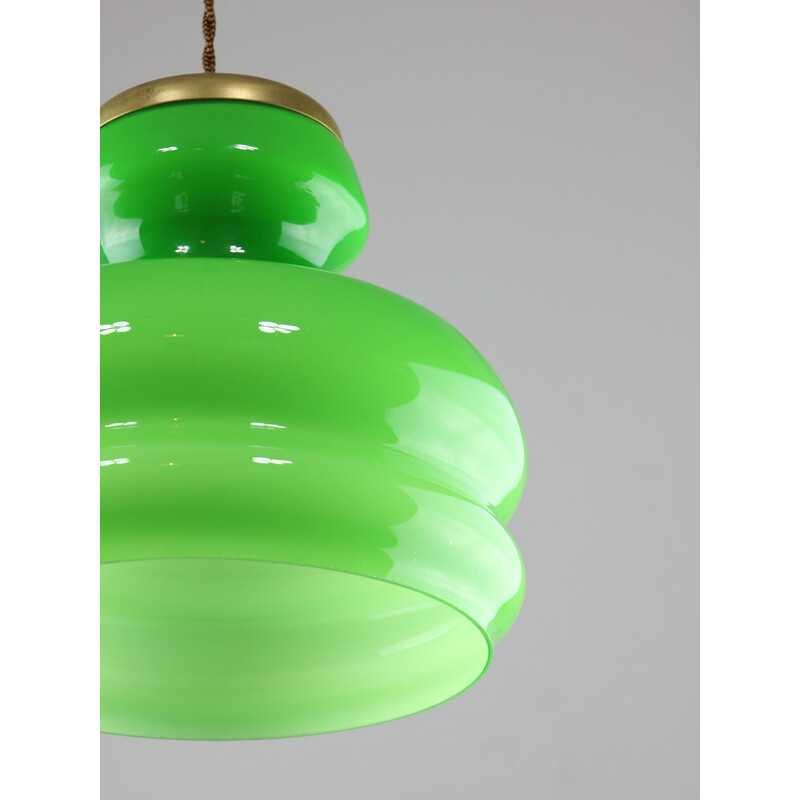 Vintage "Big Green" pendant lamp in brass and glass, Italy