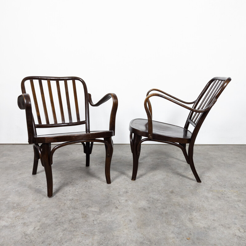 Pair of vintage A 752 easy chairs in beech and by Josef Frank for Thonet, Austria 1930