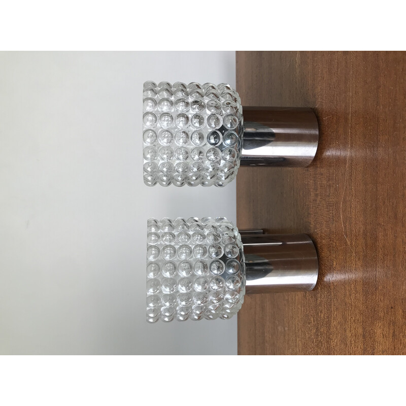 Pair of vintage chrome and glass wall lamp, 1970