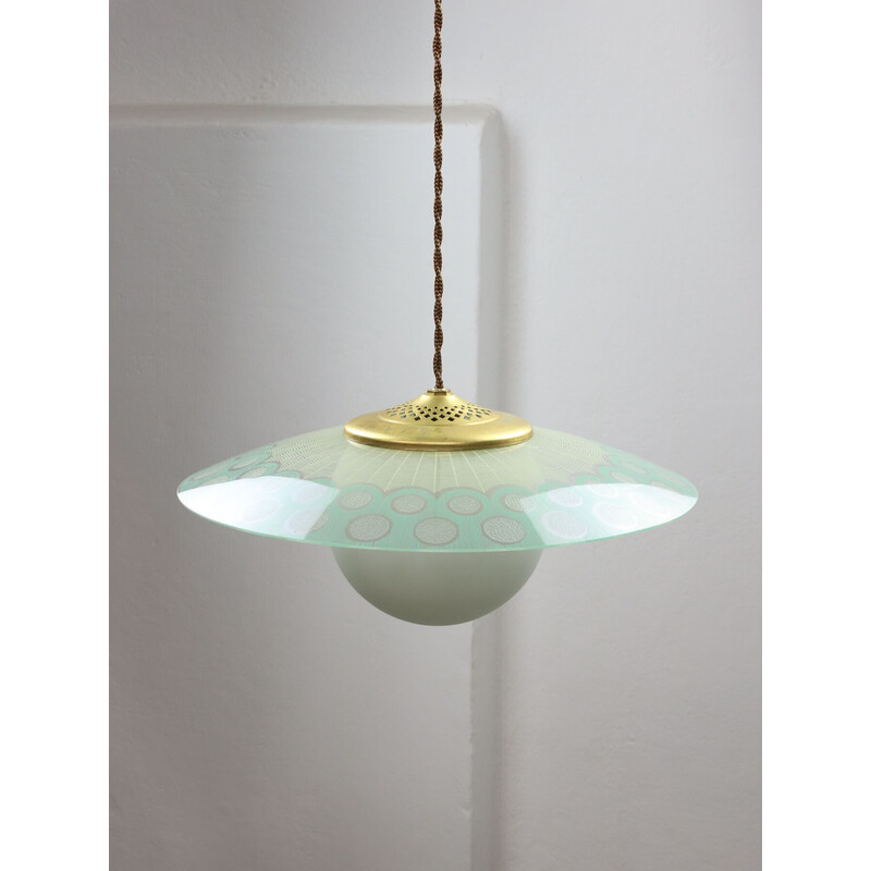 Vintage "Angel" pendant lamp in brass and opaline, Italy