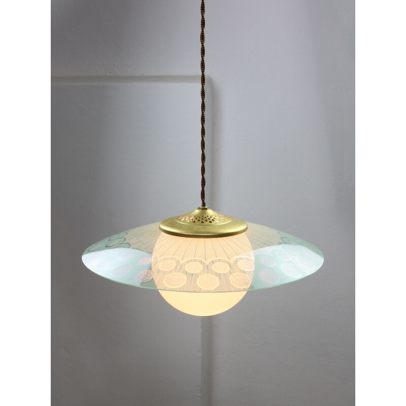 Vintage "Angel" pendant lamp in brass and opaline, Italy