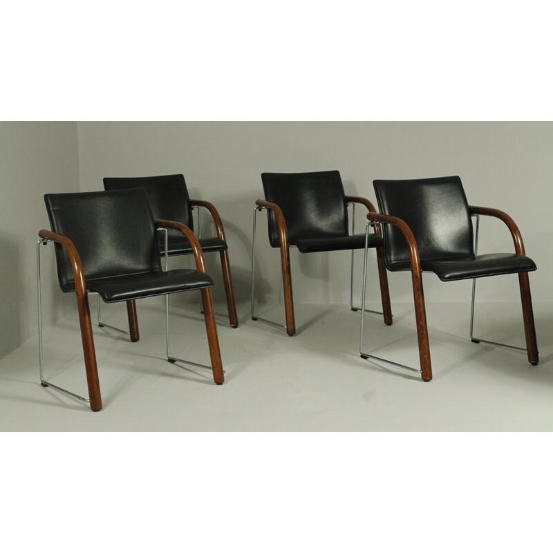 Set of 4 vintage S320 chairs in beech and steel by Wulf Schneider and Ulrich Böhme for Thonet, 1980