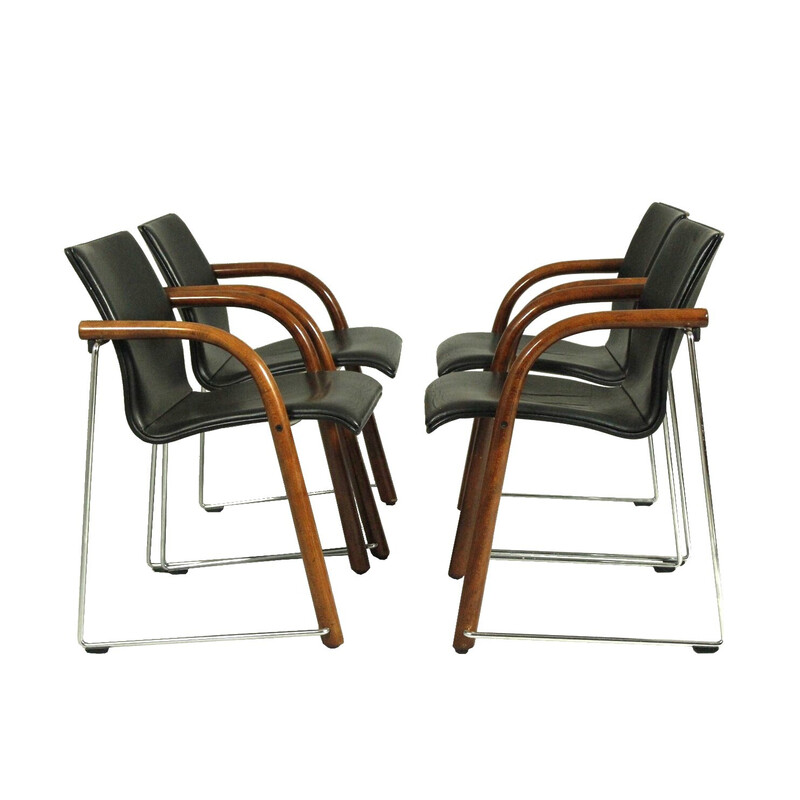 Set of 4 vintage S320 chairs in beech and steel by Wulf Schneider and Ulrich Böhme for Thonet, 1980