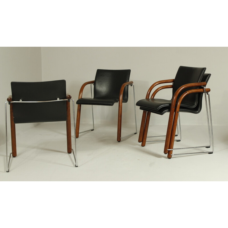 Set of 4 vintage S320 chairs in beech and steel by Wulf Schneider and Ulrich Böhme for Thonet, 1980