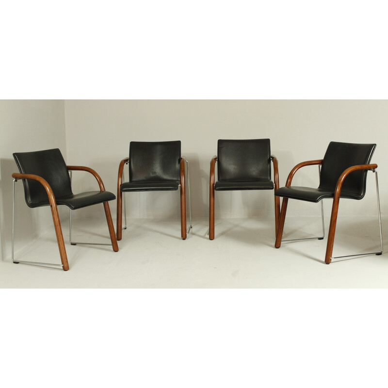 Set of 4 vintage S320 chairs in beech and steel by Wulf Schneider and Ulrich Böhme for Thonet, 1980