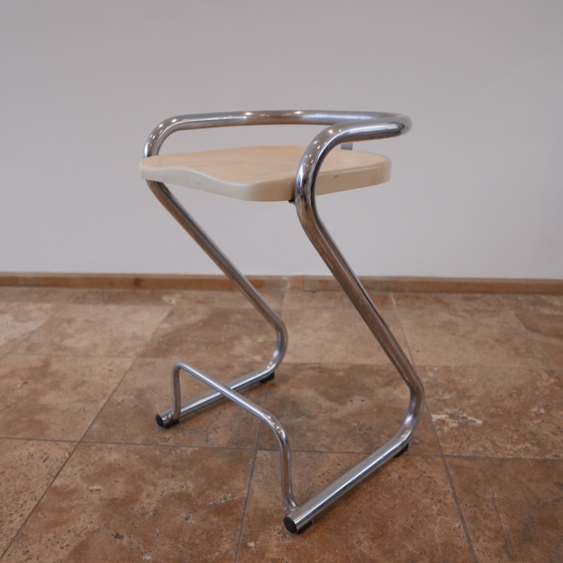 Set of 4 vintage chrome and plastic bar stools by Börge Lindau and Bo Lindekrantz for Lammhults, Sweden 1960