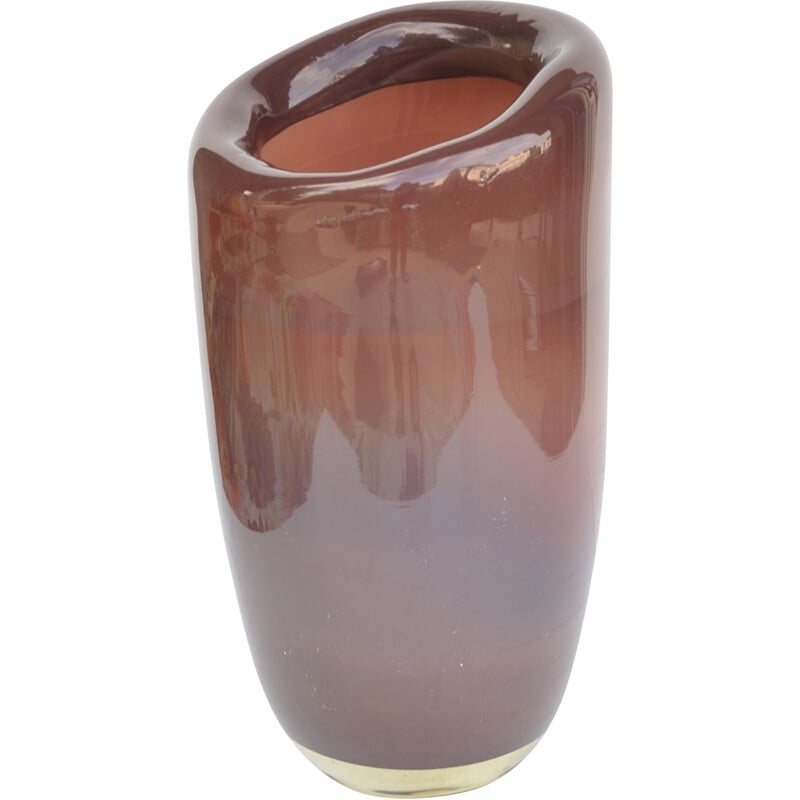 Vintage burgundy glass vase for Vidrios San Miguel, Spain 1990
