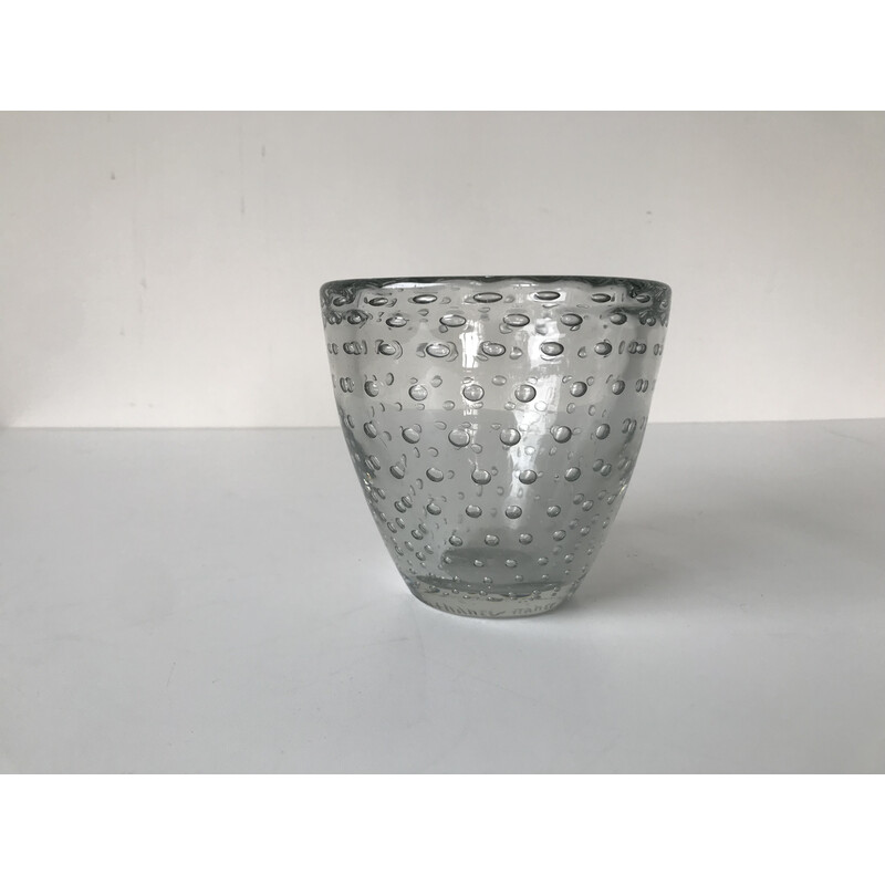 Vintage bubbled crystal glass vase for Daum, France 1930