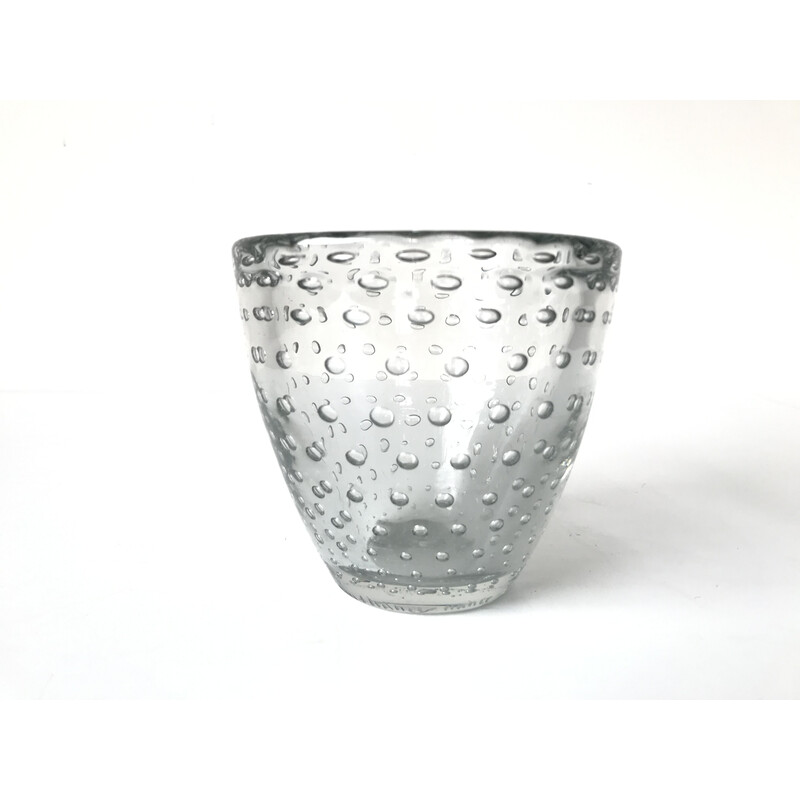 Vintage bubbled crystal glass vase for Daum, France 1930