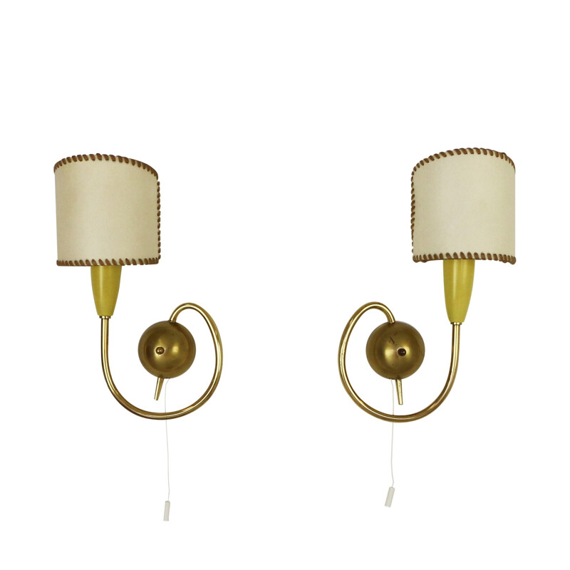Pair of mid-century French brass wall lights - 1950s