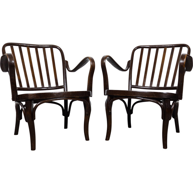 Pair of vintage A 752 easy chairs in beech and by Josef Frank for Thonet, Austria 1930