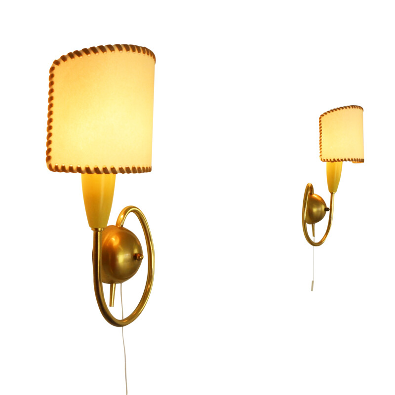 Pair of mid-century French brass wall lights - 1950s