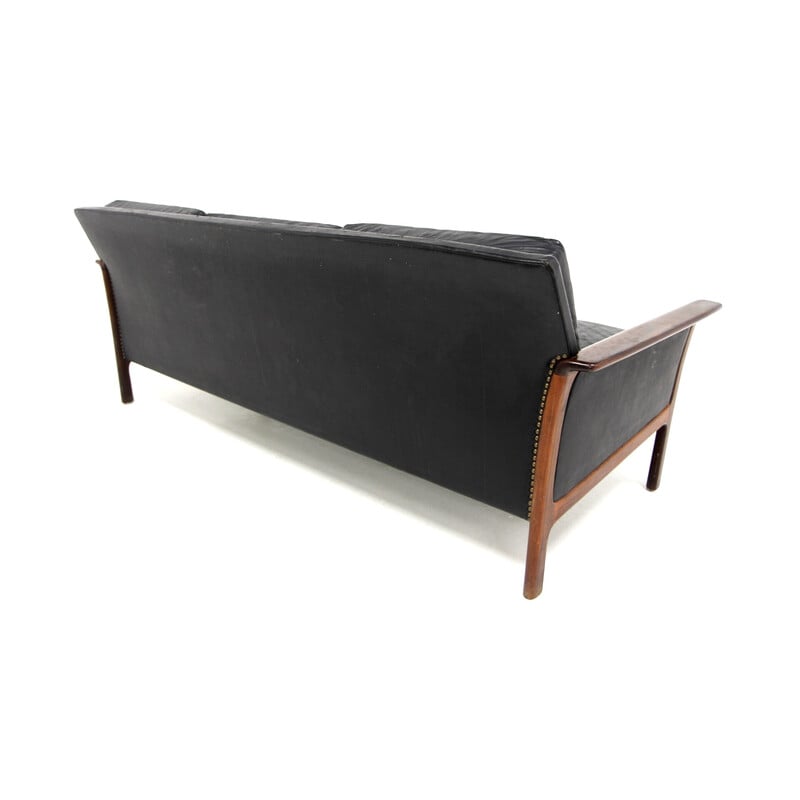 Vintage 3-seater sofa in rosewood and leather, Sweden 1960