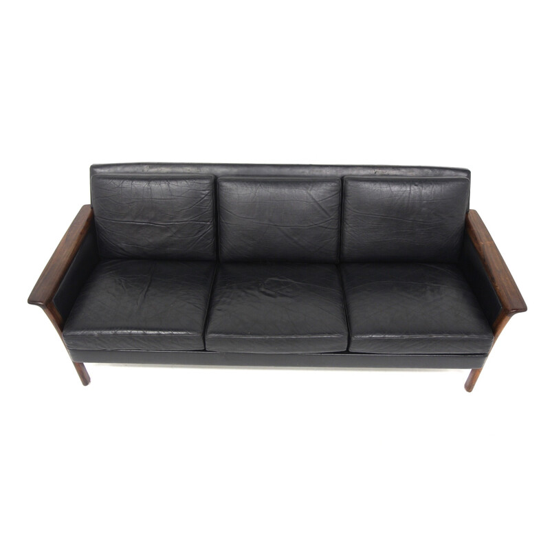 Vintage 3-seater sofa in rosewood and leather, Sweden 1960