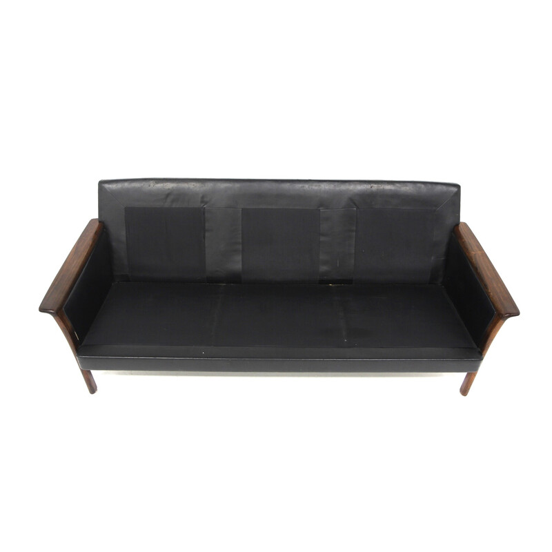 Vintage 3-seater sofa in rosewood and leather, Sweden 1960