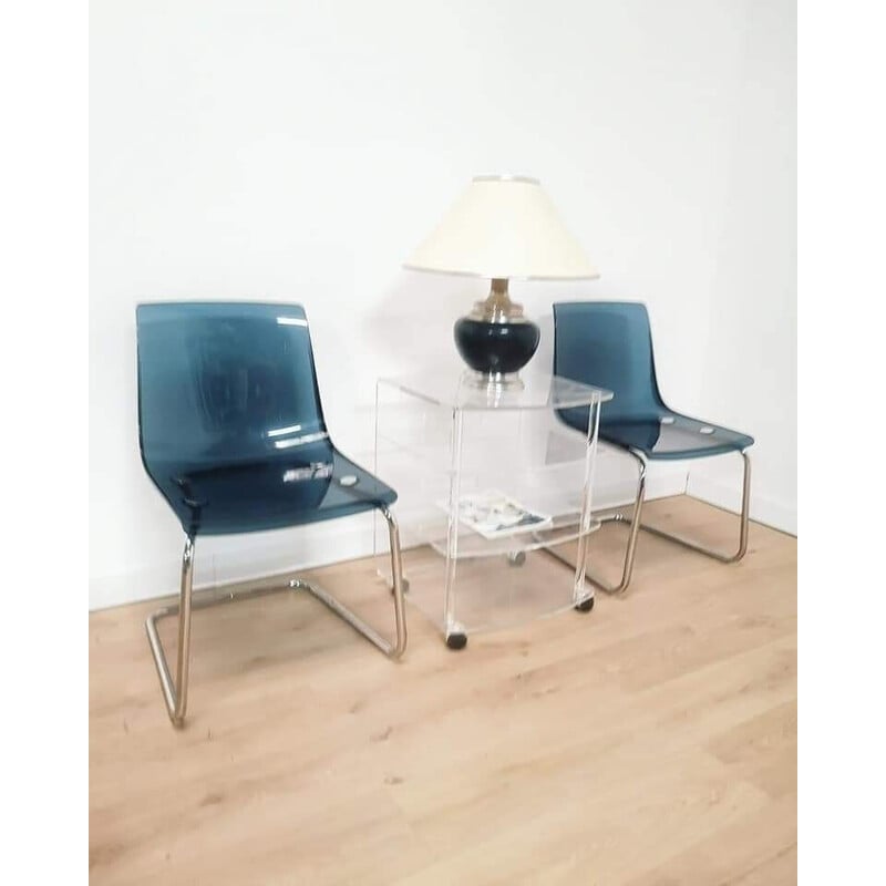 Set of 4 vintage Tobias chairs in plexiglass and aluminum by Carl Ojerstam for Ikea, 1990