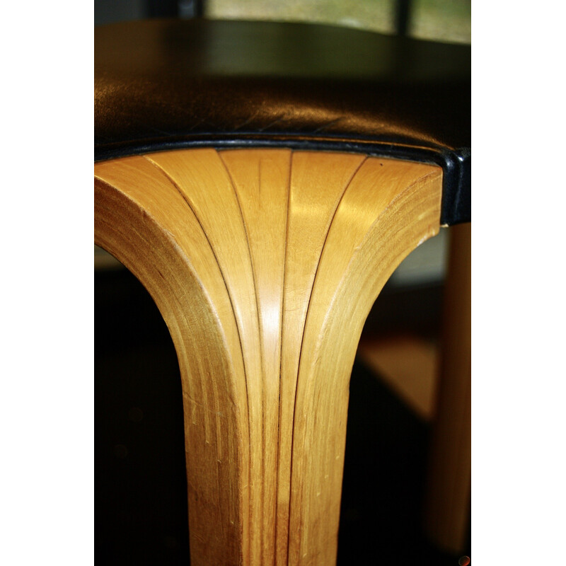 Vintage birch and leather stool by Alvar Aalto for Artek, 1960