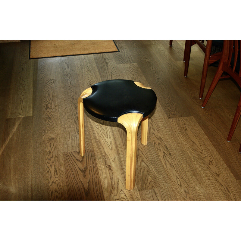 Vintage birch and leather stool by Alvar Aalto for Artek, 1960