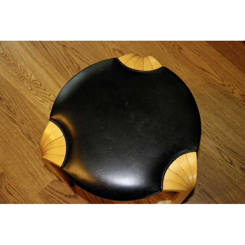 Vintage birch and leather stool by Alvar Aalto for Artek, 1960