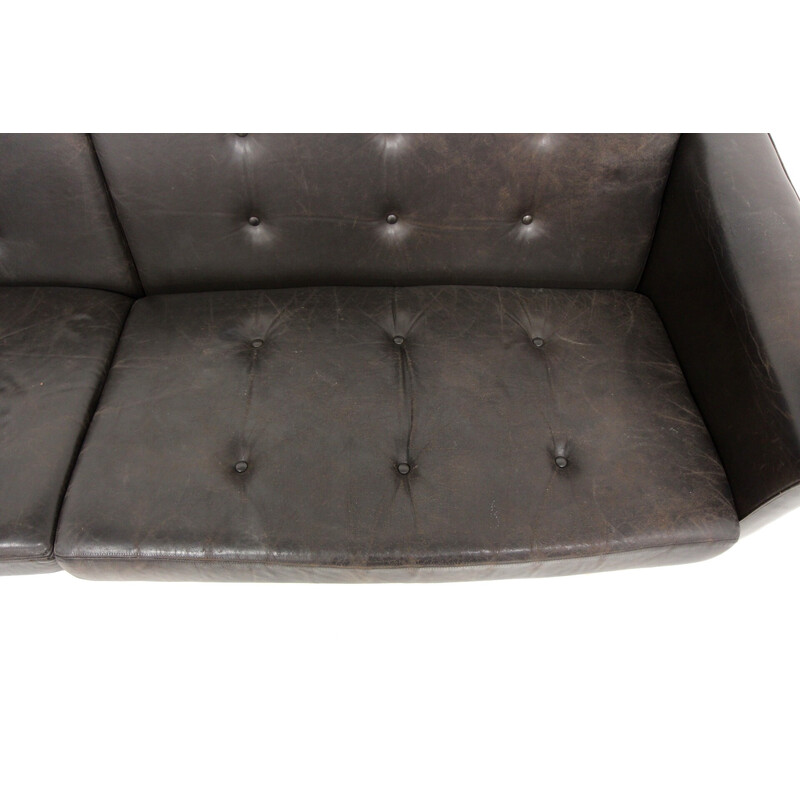 Vintage 3-seater leather sofa by Karl Erik Ekselius for Joc Vetlanda, Sweden 1950